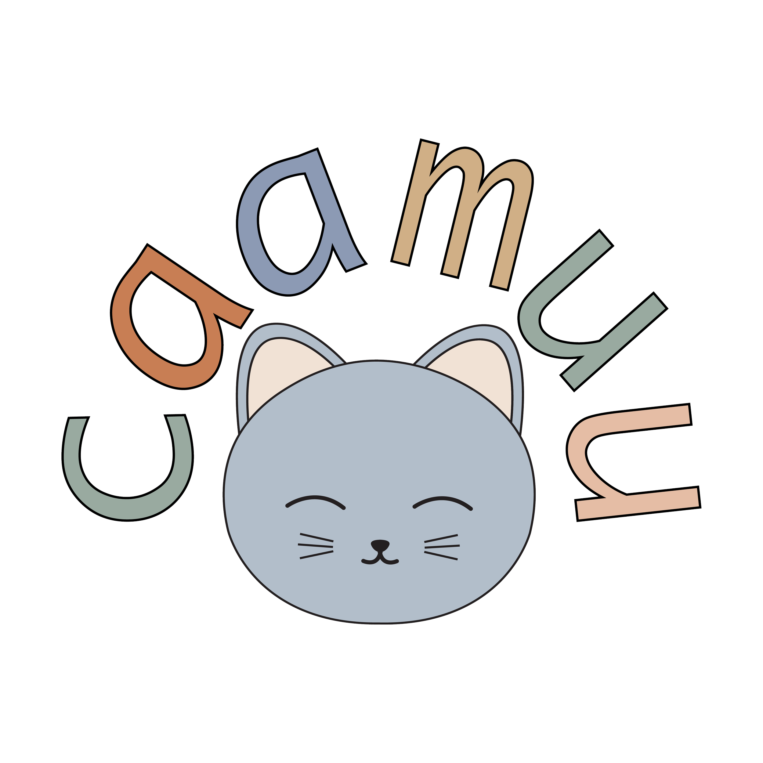 Caamuu logo, a soft green cat face